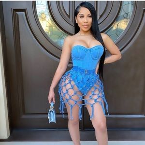 Denim bustier bodysuit